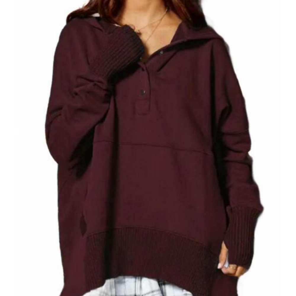 Anthropoligie BUCKETLIST Burgundy Hooded Sweatshirt Thumbholes Oversized Small